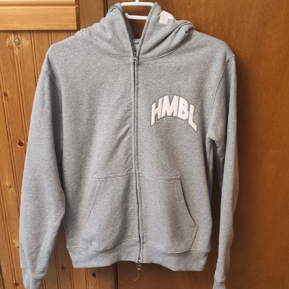 Gray Zip-Up Hoodie with HMBL Logo